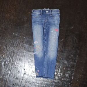 Abercrombie Kids Blue Cropped Jeans with Distressed Details and Colorful Accents
